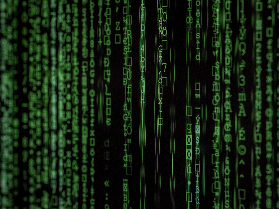 Streams of green characters on a dark screen